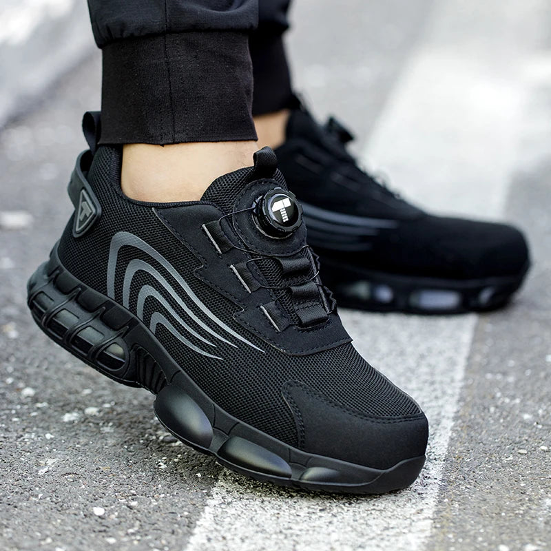 Rotary Button New Safety Shoes Men's Anti-Smash Anti-Puncture Work Shoes Fashion Men's Sneakers Safety Boots