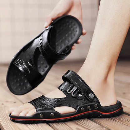 Simple Mens Sandals Casual Leather Solid Color Summer Outdoor Shoe Comfy Casual Open Toe Sandals Soft Beach Flat Designer Sandal