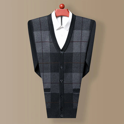 Dad's Sweater Cardigan Jacket Thickened Autumn and Winter Knitted Casual Thick Style Middle-aged and Elderly Men's Top