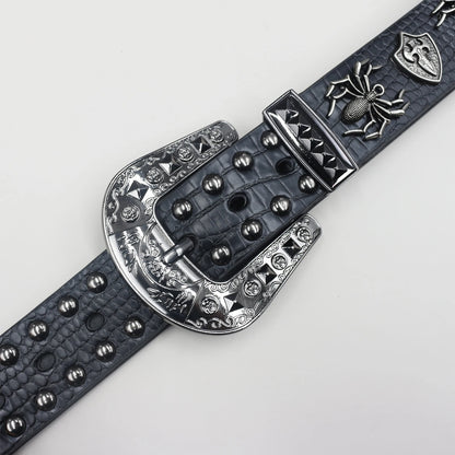 Y2K Punk spider Black Rivet Belt Goth Pu Leather Belts For Women Jeans Pants Boys And Girls Students Belt
