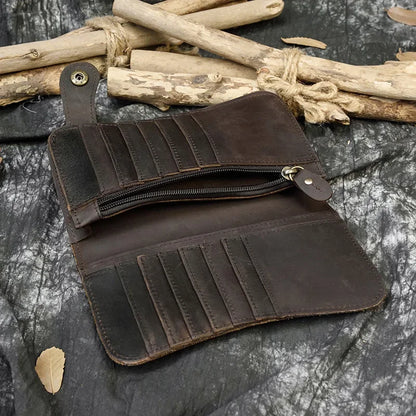 Men's Genuine Leather Wallet Chain Snap Bifold Purse Crazy Horse Leather Card Case Phone Card Holder Clutch Dragon Wallet