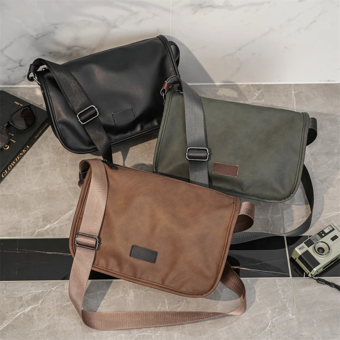 Vintage Fashion Crossbody Bags Men Large Capacity Men Crossbody Shoulder Bag PU Leather Messenger Bag Casual Outdoor Satchels