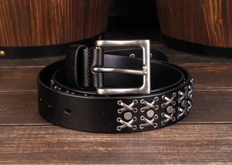 Studded Heavy Metal Style Belt Handmade Genuine Leather Punk Rock Style Men's Belt Cowhide Retro Tactical belt Jeans Belt