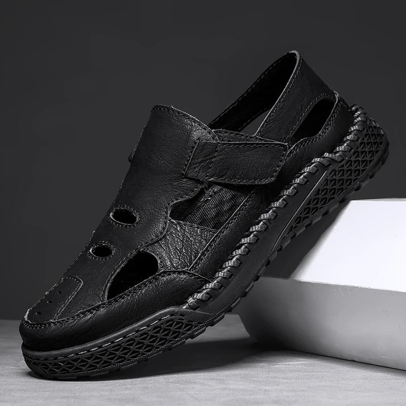 Male Casual Leather Summer Shoes Versatile Men's Sandals Durable Handmade Stitching Besch Shoes Non Slip Roma Footwear Sandals