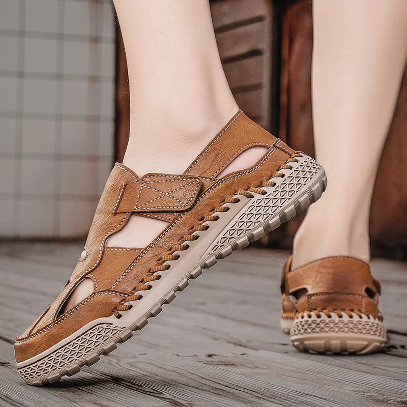 Male Casual Leather Summer Shoes Versatile Men's Sandals Durable Handmade Stitching Besch Shoes Non Slip Roma Footwear Sandals