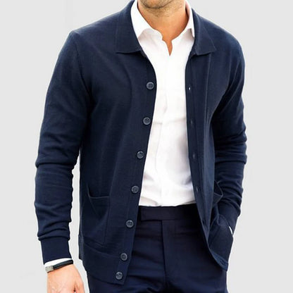 Spring Autumn Mens Casual Sweatercoats Stylish Solid Color Button-up Lapel Knit Cardigan Tops Men Fashion Slim Knitted Jackets