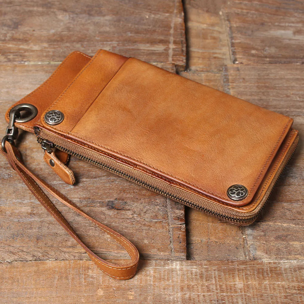 S.WORKER Full Grain Leather Long Wallet Men's Clutch Bag Genuine Leather Classic Purse Card Holder For Men