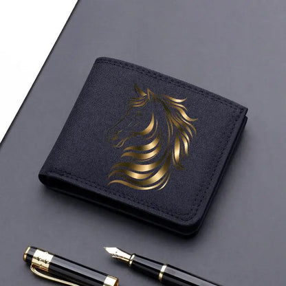 Horse Dragon Pattern Canvas Boy Girl Kids Wallet Black Card Holder Male Money Bag Bank Holder Short Purse Credit Card Case Bag