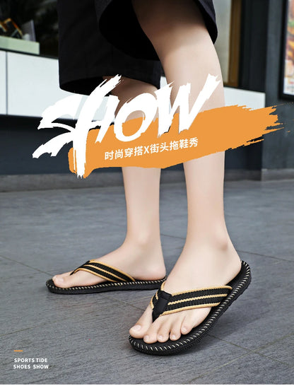 Men's flip flops summer new lightweight rubber woven slippers fashion casual outdoor sandals breathable anti slip beach shoes