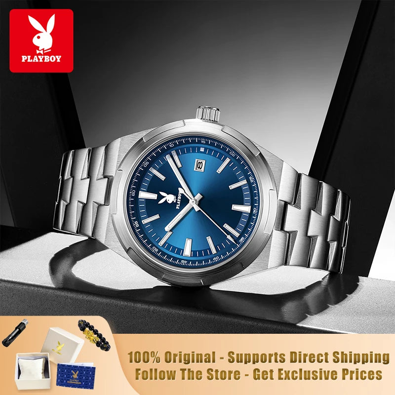 PLAYBOY 3112 Brand original authentic stainless steel strap luminous function calendar display men's quartz watch
