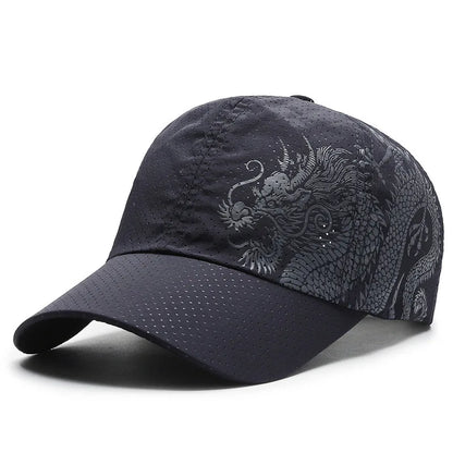 Chinese style printed dragon baseball cap, polyester outdoor quick drying cap,sun protection cap, duckbill cap for men and women