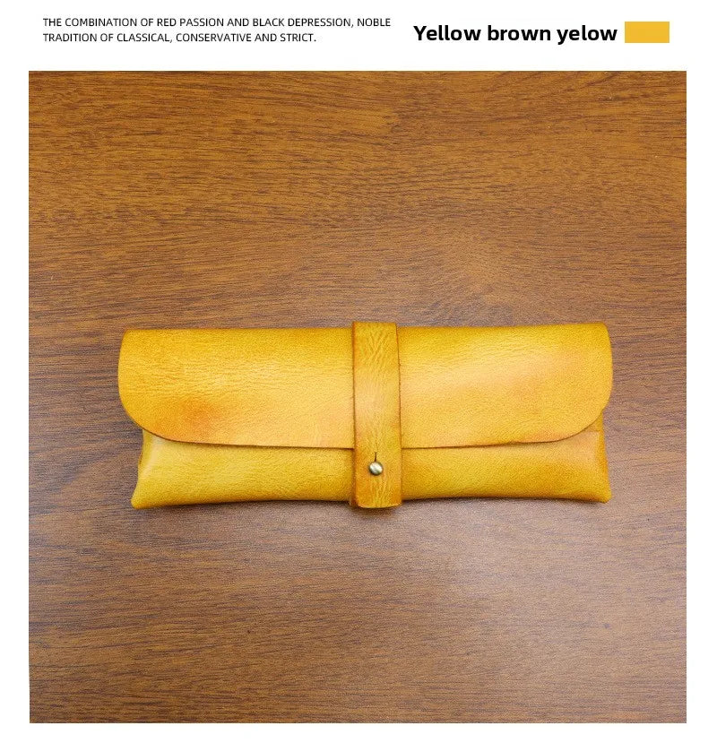 Genuine Leather Men Pencil Bag Handmade Wallet Large Capacity Retro Glasses Storage Bag Stationery Pencil Case Unisex Purses