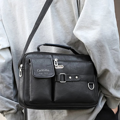 Men's Retro Messenger Bag with Waterproof Design, Large Capacity Laptop Briefcase for Office Work, Travel and School