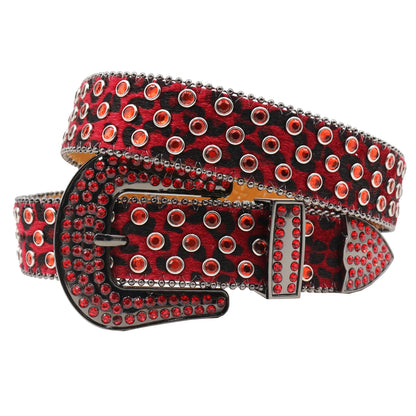 Rhinestone belt Leopard Shiny leather belts for women western rhinestone studded belt men vintage diamond  belt jeans waistbands