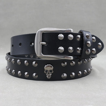 NEW Metal Rivet Cowboy Belt Genuine Leather Cowskin Men Belt Punk Rivet Jeans Belts For WOMEN Ceinture Homme Cinturones Hombre