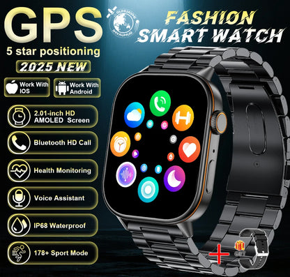 New For Android iOS Outdoor GPS SmartWatch Men 2.01" HD AMOLED Compass 420mAh 178+Sport Mode Waterproof Bracelet Smartwatch 2026