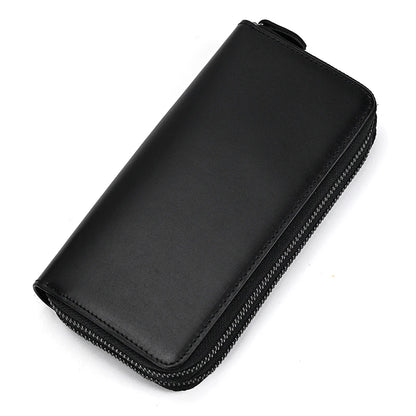Luufan Vintage Crazy Horse Leather Men Women Long Purse Wallet Credit Card Double Zip Wallets Long Wallet Male Clutch Purse