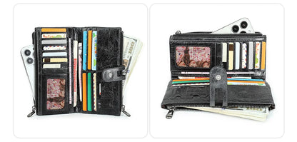 CONTACT'S Men Clutch Wallet Genuine Leather Long Wallet Hasp Card Holder Vintage Male Zipper Coin Purse Money Clip Women Purse