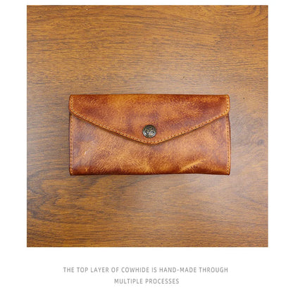 Genuine Leather Retro Men Handmade Wallet Handbag High Quality Phone Pocket Simple Card Bag Big Capacity Male Purses