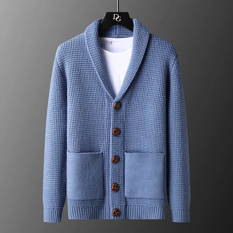 Men's Casual Knitted Open Cardigan Pockets Sweater Loose Korean Style V-Neck Autumn Fashion Light Maturity Spring Fall Outerwear