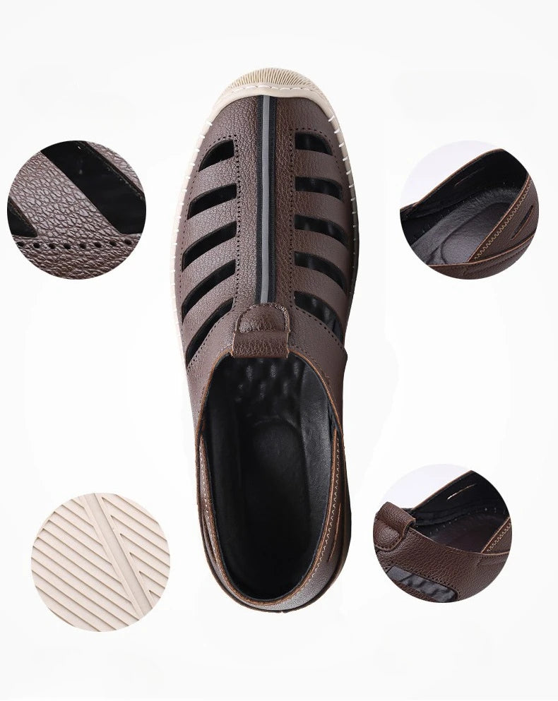 New Summer Genuine Leather Roman Men's Sandals Business Casual Shoes Outdoor Beach Wading Slippers Men's Shoes Big Size 38-48