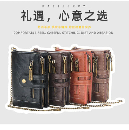 New Men Wallets Name Engraving 11 Card Holders Men Short Purse Double Zipper Coin Pocket High Quality Male Purse Cartera