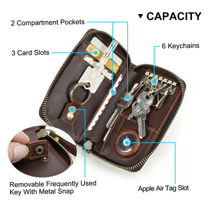 CONTACT'S Genuine Leather Key Wallets Key Chain Holder Full Grain Leather AirTag Slot Male Mini Wallets Key Pouch Card Holders