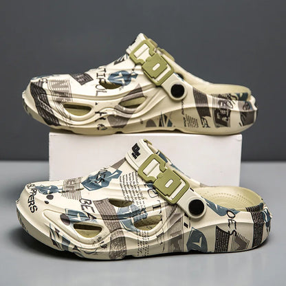 Men's Sports Sandals Summer Eva Light Soft Comfortable Men's Beach Sandals Fashion Platform Buckle Slip-on Graffiti Slippers