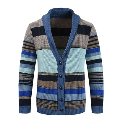 New European and American luxury fashion men's sweater jacket, autumn and winter lapel color blocked knitted cardigan top jacket