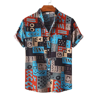2026 Summer Shirt Men's Retro American Design Printed Pattern Personalized Loose Shirt
