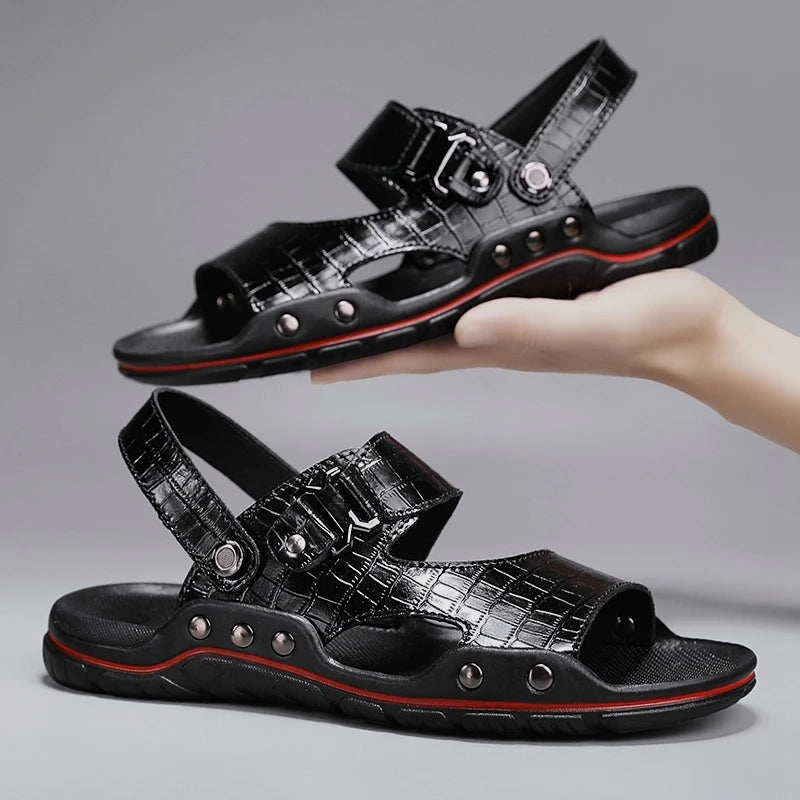 Simple Mens Sandals Casual Leather Solid Color Summer Outdoor Shoe Comfy Casual Open Toe Sandals Soft Beach Flat Designer Sandal