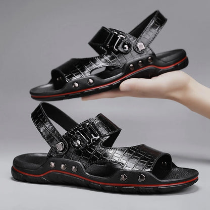 Simple Mens Sandals Casual Leather Solid Color Summer Outdoor Shoe Comfy Casual Open Toe Sandals Soft Beach Flat Designer Sandal
