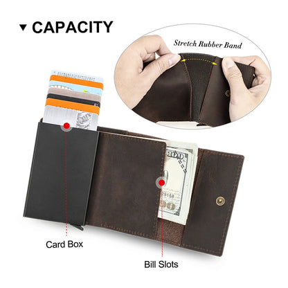 Genuine Leather RFID Card Wallets for Men Aluminium Box Travel Card Case Card Holders Money Clips Slim Casual Business Wallets