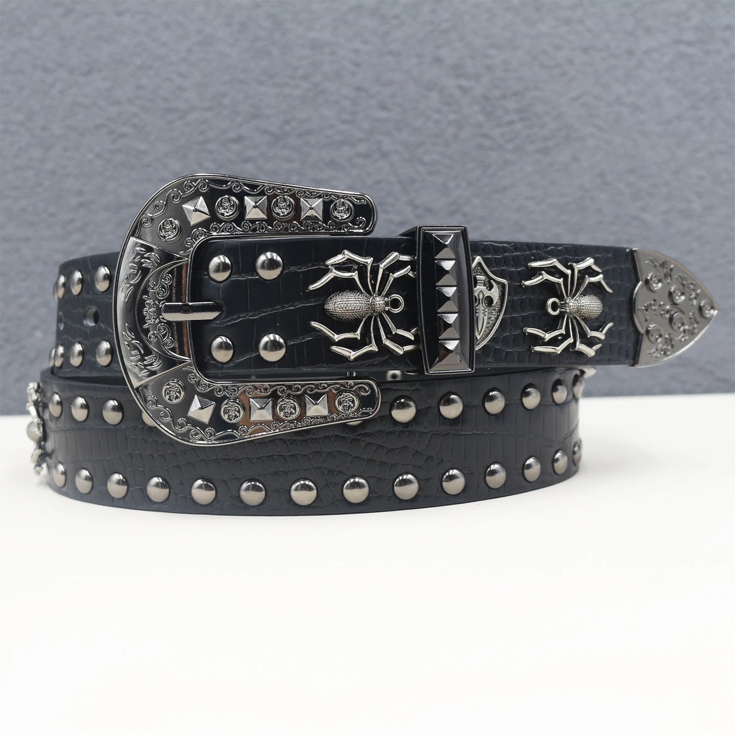 Y2K Punk spider Black Rivet Belt Goth Pu Leather Belts For Women Jeans Pants Boys And Girls Students Belt