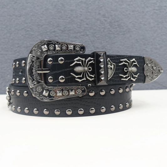 Y2K Punk spider Black Rivet Belt Goth Pu Leather Belts For Women Jeans Pants Boys And Girls Students Belt