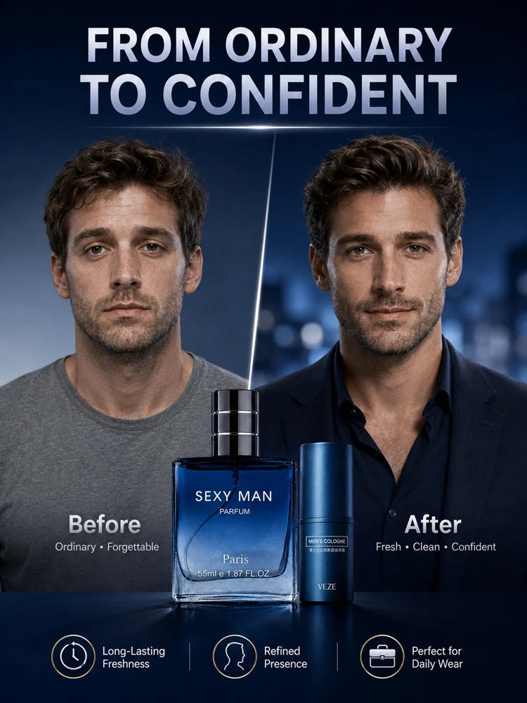 2PCS Men's Cologne Set No Box Long Lasting Fresh Marine Perfume Spray + Solid Cologne Portable Travel Gift for Men
