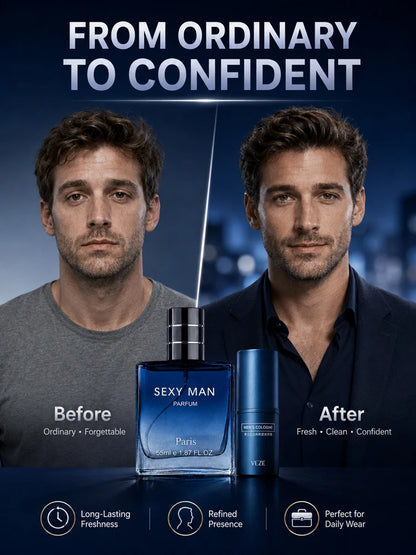 2PCS Men's Cologne Set No Box Long Lasting Fresh Marine Perfume Spray + Solid Cologne Portable Travel Gift for Men