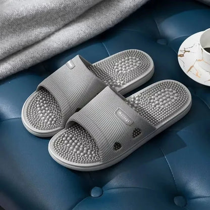 Summer Slippers for Men PVC Massage Non Slip Solid Color Comfortable Durable Bathroom Shoes Cool Pool