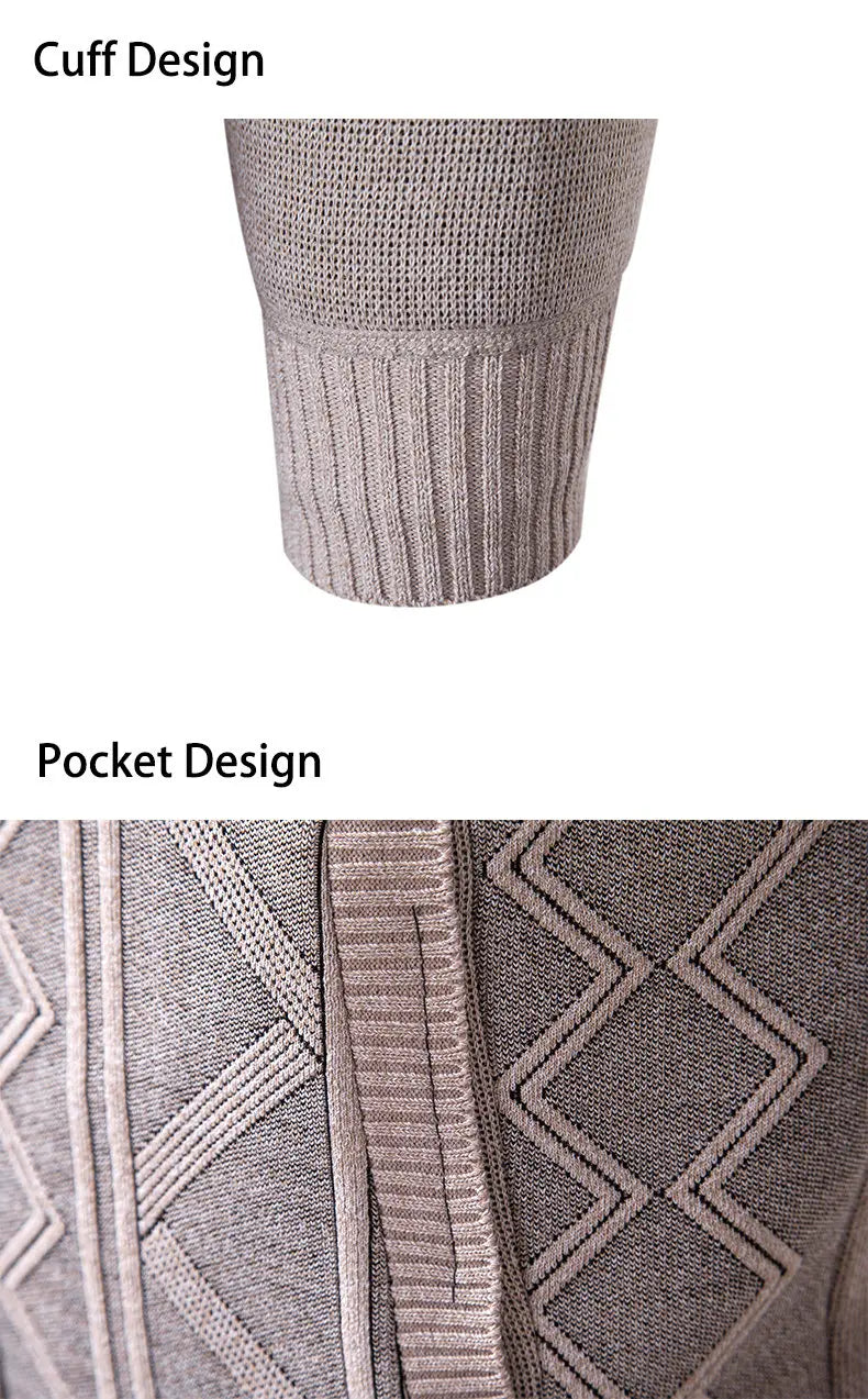 High-quality men's fashionable, cool, versatile, trendy business casual, fleece and thickened cardigan, knitted sweater, men's j