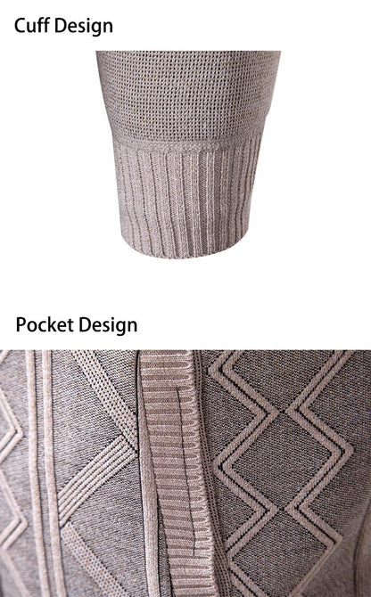 High-quality men's fashionable, cool, versatile, trendy business casual, fleece and thickened cardigan, knitted sweater, men's j