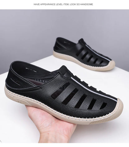 Outdoor Men Summer Sandals Breathable Hollow Leisure Anti Slip Leather Beach Shoes Fashionable Man Comfortable Hole Shoes