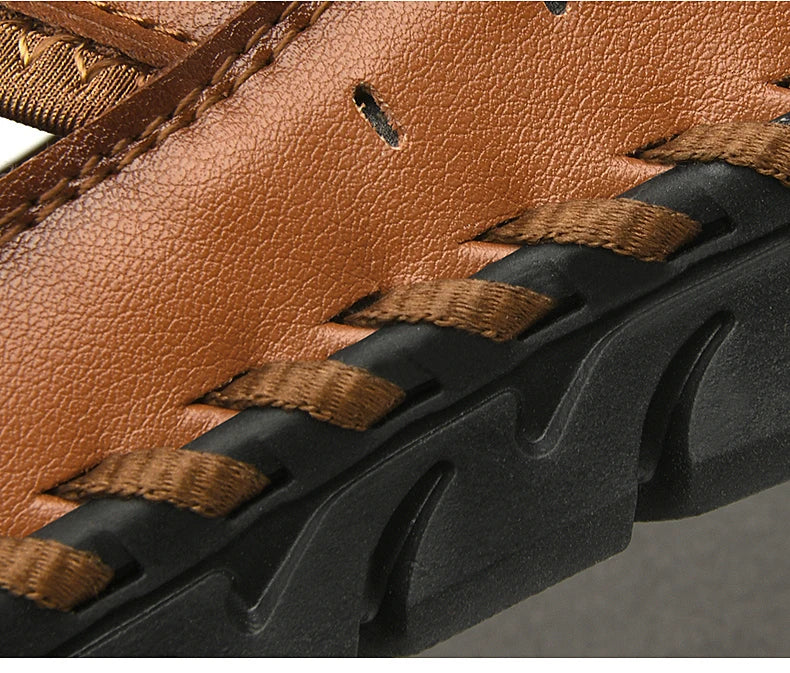 Summer Sandals Breathable Men Shoes Leather & Mesh Outdoor Men Sandals Antiskid Beach Sandals Hollow Flats Footwear Handmade New
