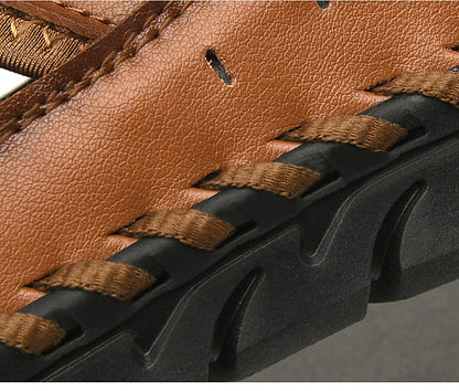 Summer Sandals Breathable Men Shoes Leather & Mesh Outdoor Men Sandals Antiskid Beach Sandals Hollow Flats Footwear Handmade New