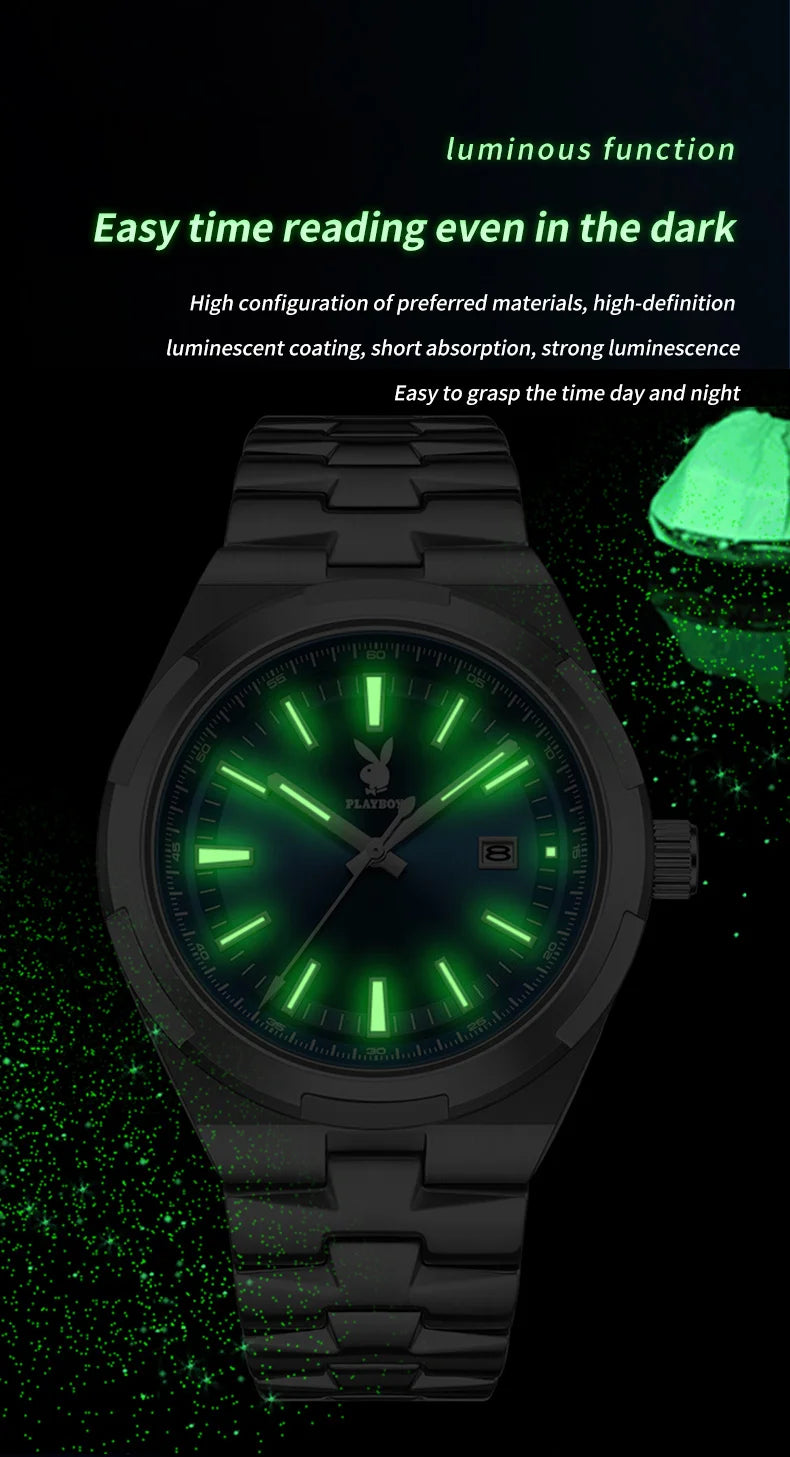 PLAYBOY 3112 Brand original authentic stainless steel strap luminous function calendar display men's quartz watch