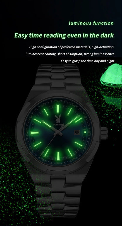 PLAYBOY 3112 Brand original authentic stainless steel strap luminous function calendar display men's quartz watch
