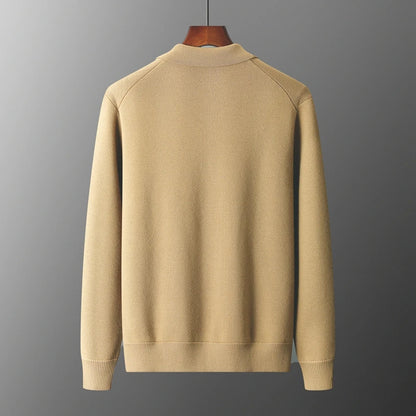 Autumn And Winter 100% Cashmere Cardigan Men's POLO Collar Coat Knitted Baseball Uniform Jacket Bottoming Wool Sweater