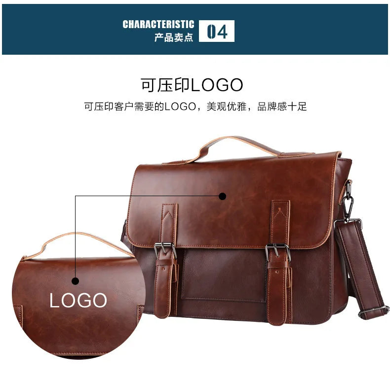 Retro Fashion Messenger Bag Men Luxury PU Leather Crossbody Bags Men Handbag Briefcases Laptop Bag Men Shoulder Messenger Bags