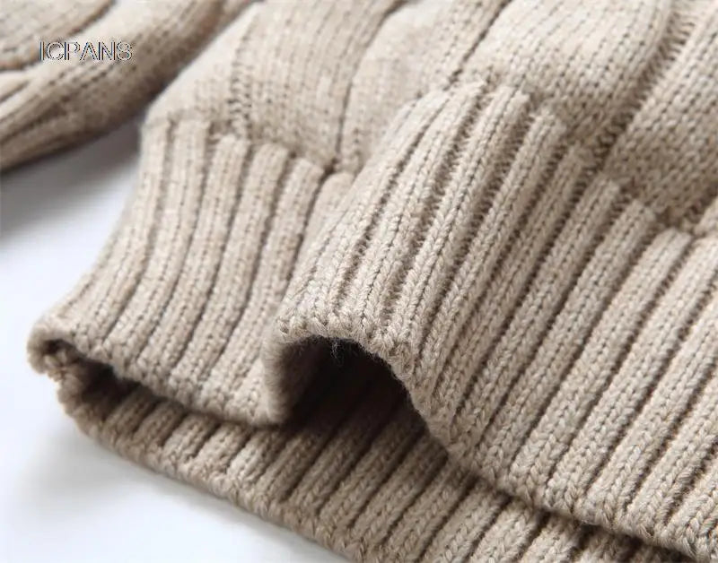 Men's Hooded Knit Winter Sweater Warm Fleece Liner Cardigan Black Khaki Knitwear Jacket Coat Clothing