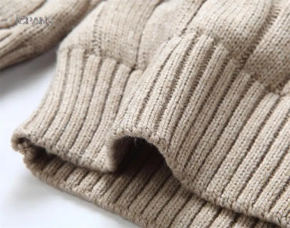 Men's Hooded Knit Winter Sweater Warm Fleece Liner Cardigan Black Khaki Knitwear Jacket Coat Clothing