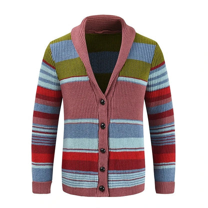 New European and American luxury fashion men's sweater jacket, autumn and winter lapel color blocked knitted cardigan top jacket